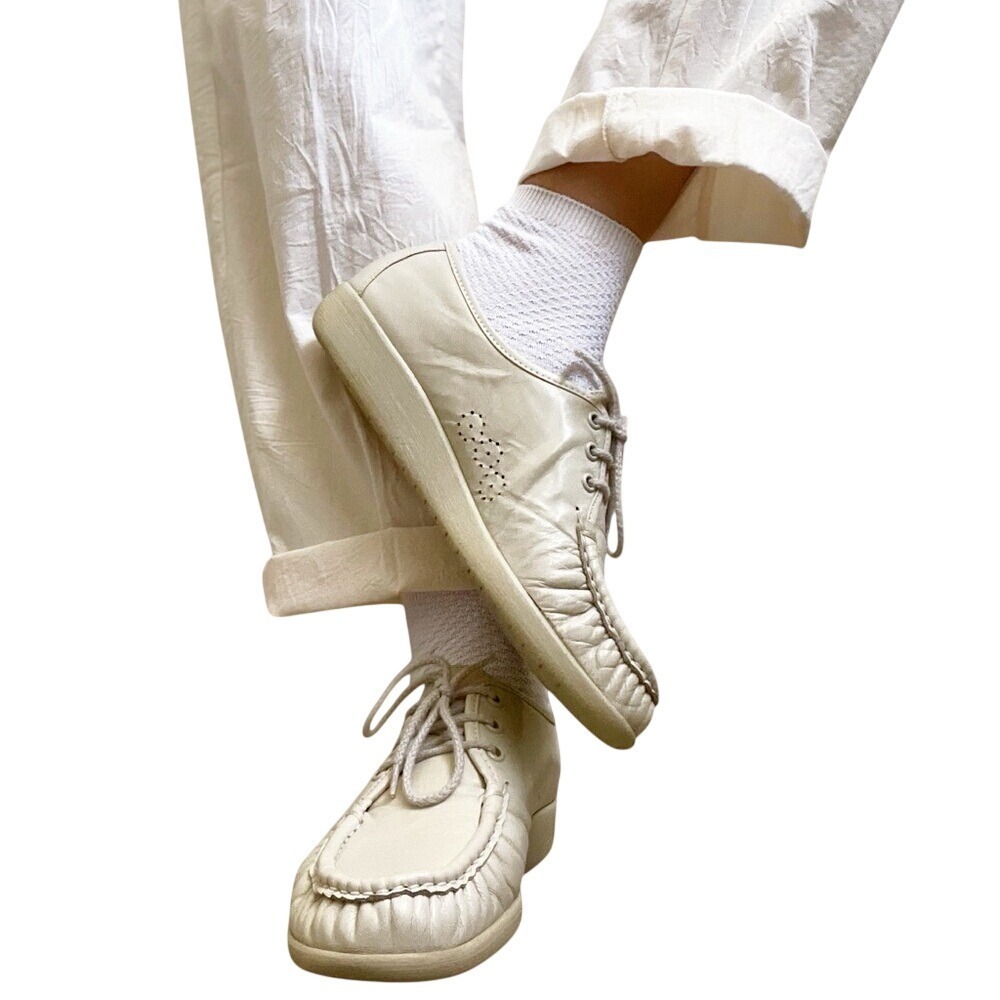 SAS Vintage 90s Academia Classic Cream Lace Up Leather Loafers